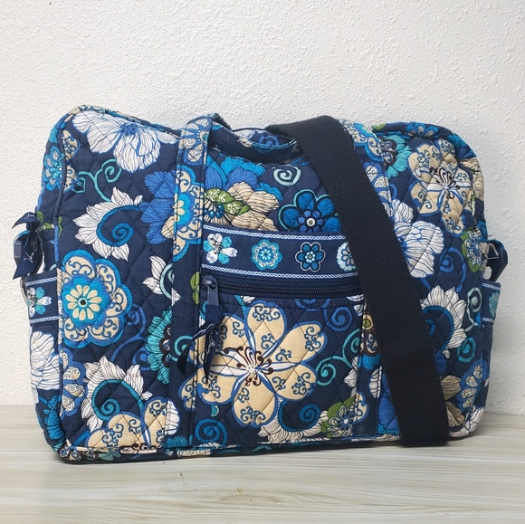 Vera Bradley Blue & Cream Floral Design Laptop Bag with Shoulder Strap - Picture 1 of 13
